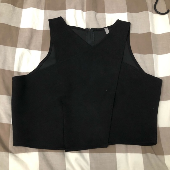 GINGER Black Structered Glam V Neck Adjustable Suede Tank-top Cropped Shirt Top - Picture 6 of 16